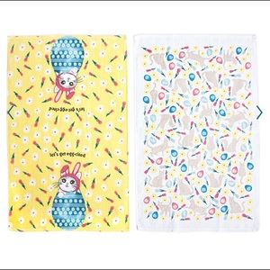 NEW Easter Kitchen Towels Let's Get Egg-cited SET OF 2 Towels Yellow White